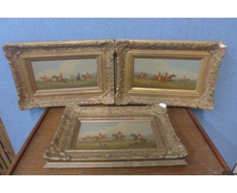 William Rowland, set of three fox hunting scenes, oil on board, framed 