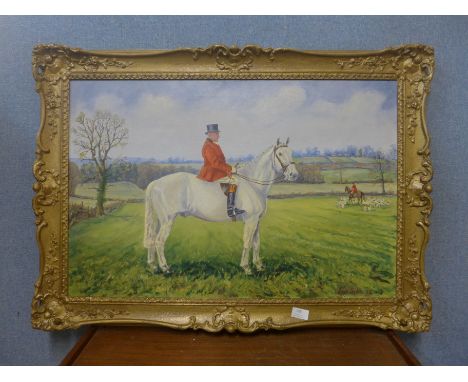 Luke Sykes, rural fox hunting landscape, oil on canvas, framed 