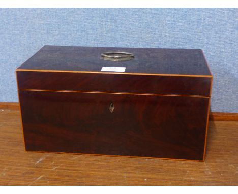 A George III inlaid mahogany tea caddy 