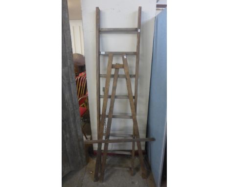 A pine artist's easel and a ladder 