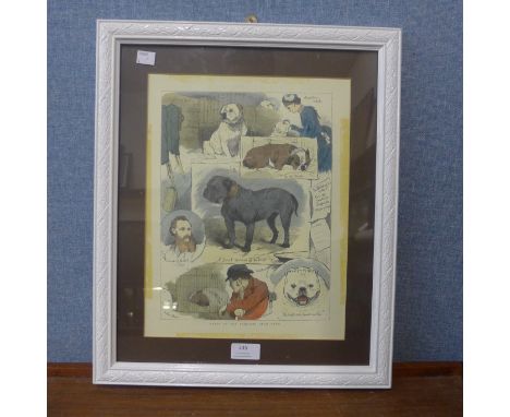 A Charles Burton Bamber hand coloured print, Notes at a Bulldog Club, framed 