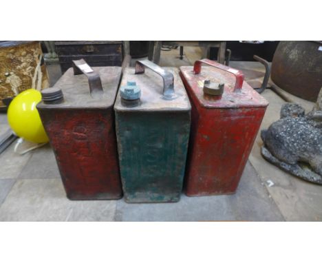 Three vintage Shell and Esso fuel cans 