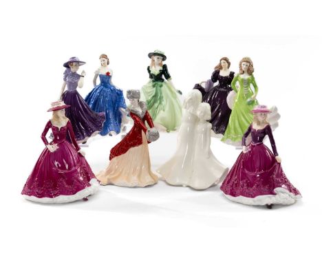 NINE ROYAL WORCESTER BONE CHINA FIGURES including, Floral Ladies January, Lara Christmas Morning, Les Petites Charlotte, Flor