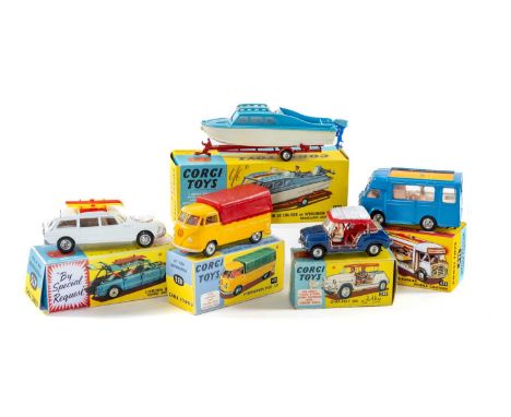 ASSORTED CORGI DIECAST VEHICLES, including 104 Dolphin 20 Cruiser on Wincheon Trailer and loose skiers, 240 hia-Fiat 600 Joll