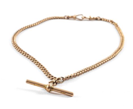 9CT GOLD ALBERT CHAIN, curb link, T-bar, 43cms long, 38.0gmsProvenance: deceased estate CarmarthenshireComments: good overall