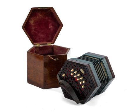 LACHENAL & CO 'THE PEERLESS' ANGLO GERMAN CONCERTINA, 21 buttons, numbered 81839, in hexagonal mahogany box with keyProvenanc