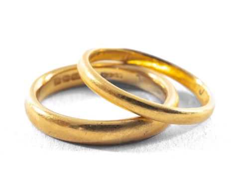 TWO 22CT GOLD WEDDING BANDS, 6.8gms gross (2)Provenance: private collection PembrokeshireComments: good overall, light wear