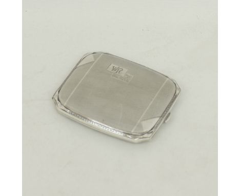 A German cigarette case, Art Deco, engine turned with engraved initials on one side, marked KRAFT ALPACCA KK, 97g 95x80mm, c1