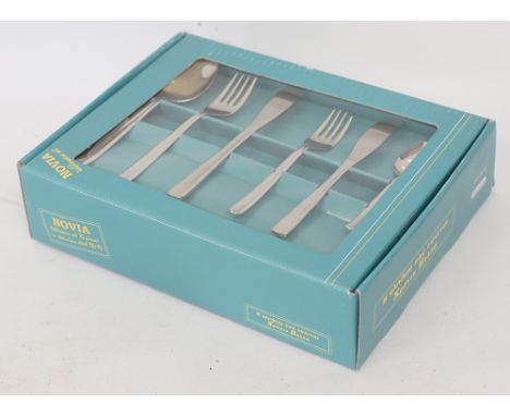 An Italian set of 'NOVIA' modern cutlery for twelve, made of stainless steel 18/10, boxed and unused, comprising a soup ladle