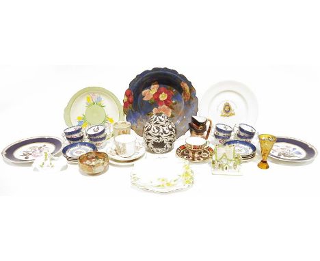 Clarice Cliff 'Crocus' pattern serving plate, a Royal Doulton bowl&nbsp;with floral decoration and scalloped edge, stamped to