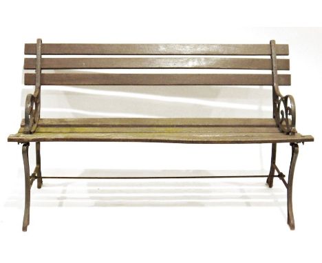 Vintage garden bench&nbsp;with wooden slats and cast iron scrollwork ends, 123cm wide