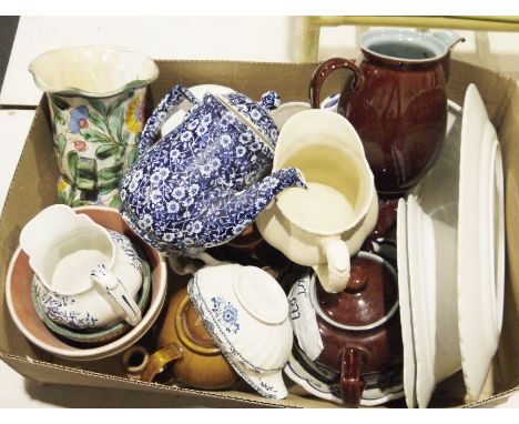 Wedgwood &amp; Co part dinner service, a Denby stoneware coffee pot, a Denby stoneware teapot, a Burleigh Calico teapot, a qu