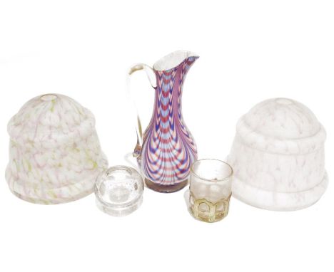 Pair of early 20th century marbled satin glass light shades&nbsp;and a quantity of early 20th century glassware&nbsp;(3 boxes