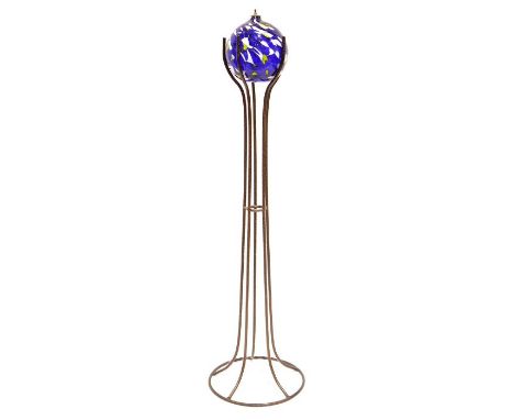 Coloured glass spherical oil lamp&nbsp;on metal stand&nbsp;
