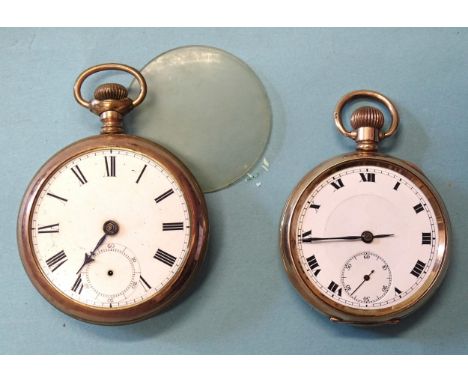 Elgin, a keyless open-face pocket watch with gold-plated screw-back case, (no subsidiary hand), 53mm diameter and another uns