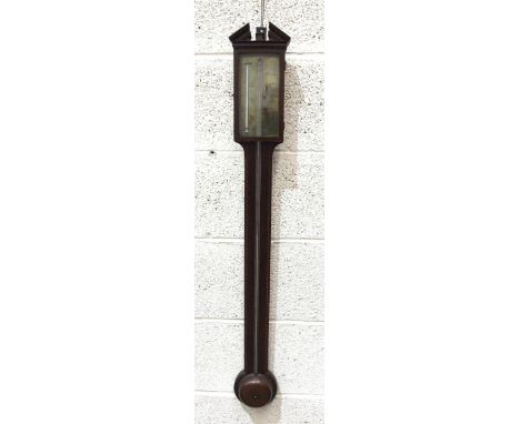 L Siola, Richmond, a mahogany stick barometer with inlaid case and brass scale and Vernier, 100cm high.