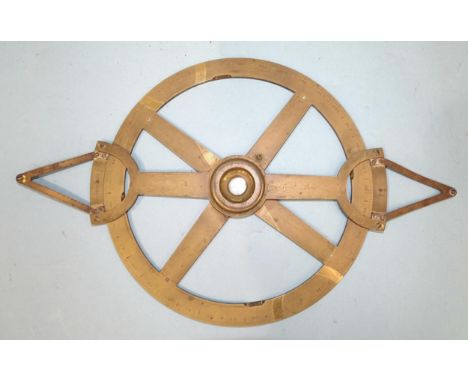 A 19th century lacquered brass 360-degree twin-arm protractor by Wellington, Crown Court, London, 18cm diameter, (unboxed).
