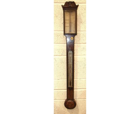 Cary, London, an early-19th century mahogany stick barometer, having barometer/thermometer with silvered scales and Vernier, 