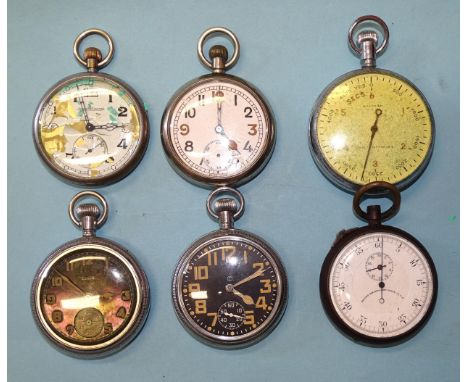 A keyless open-face military pocket watch, the steel case marked GSTP K15614, (no subsidiary hand, works only when horizontal
