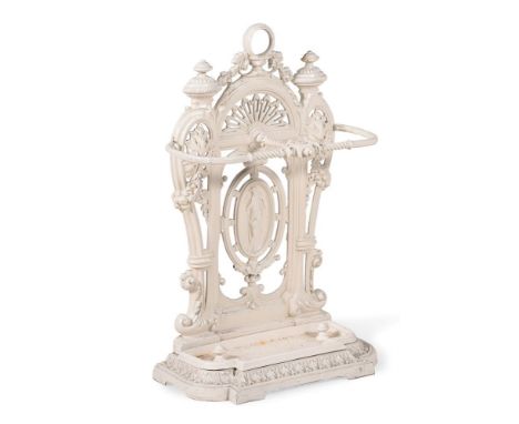 A VICTORIAN CAST IRON UMBRELLA OR STICK STAND CIRCA 1880 With central relief panel of winged figure, twin division bar above 