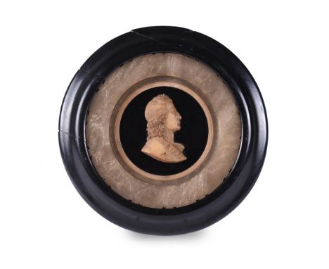 A WAX PROFILE PORTRAIT OF A PHILOSOPHER 19TH CENTURY, FRENCH Set within an alabaster surround and ebonised frame the head 12c