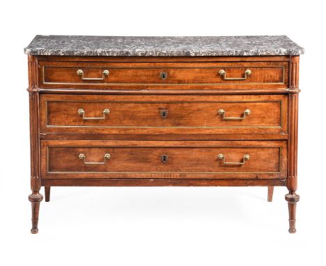 A LOUIS XVI WALNUT AND MARBLE MOUNTED COMMODECIRCA 179089cm high, 128cm wide, 59cm deepProvenance: The Private Collection of 
