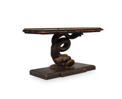 A PAIR OF EBONISED AND PARCEL GILT BREAKFRONT CONSOLE TABLES IN THE MANNER OF MARSH & TATHAM, FIRST HALF 19TH CENTURY each 89