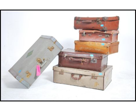MILITARY INTEREST. A vintage ladies suitcase being pale blue in colour with a lilac interior having stencilled HMT Dunera whi