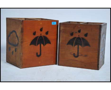 2 vintage 20th century wooden crates with stencil detailing to each ideal as umbrella stands ( see illustrations ).&nbsp;Meas