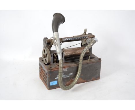 A vintage early 20th century wax cylinder Dictaphone complete with original cover. Originaly from Kingsway House Bristol.