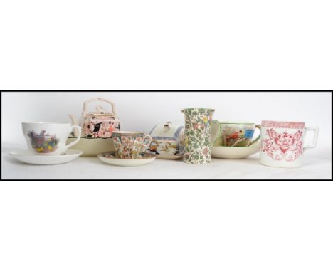 A collection of ceramics to include hunting large cup and saucer, Art Deco dish, cups and saucers, jug, cheese dish etc. Make