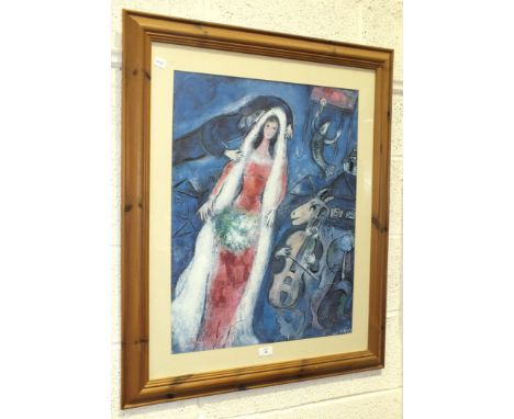 After Marc Chagall, 'The Bride', a framed coloured print, 67 x 52cm and other pictures and prints.