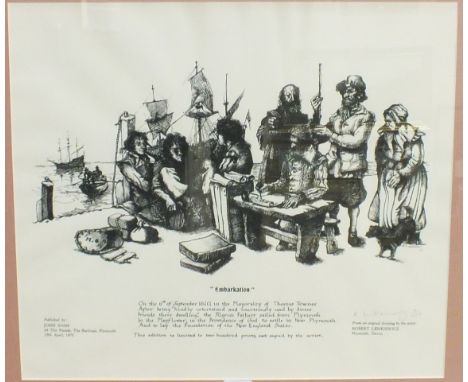 After R O Lenkiewicz, 'Embarkation', a limited-edition print, 4/200, pub. John Nash, 50 x 55cm and another after Donald S Swa