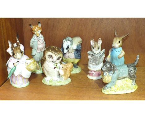 Four Beswick Beatrix Potter figures, 'Foxy Whiskered Gentleman', 'Mrs Rabbit', 'Tommy Brock' (first version, second variation