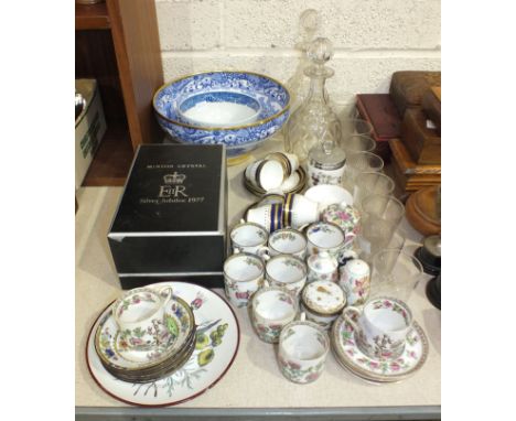 A Copeland Spode 'Italian' pattern blue and white decorated bowl with gilt rim and foot, 25.5cm diameter, 12.5cm high, two gl