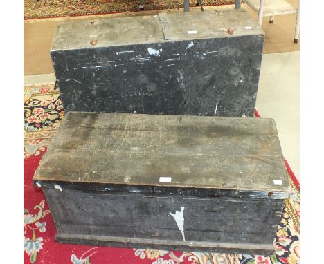A quantity of hand tools contained in two wooden toolboxes.