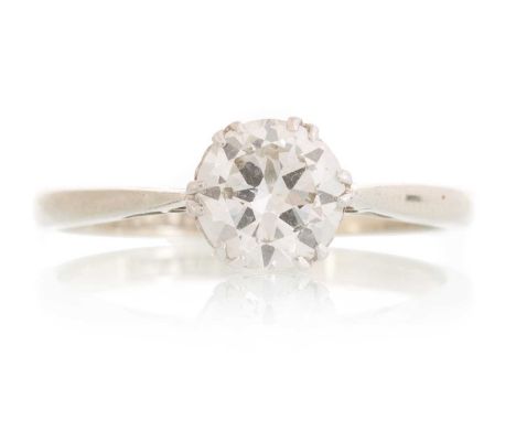 DIAMOND SOLITAIRE RING, IN EIGHTEEN CARAT WHITE GOLD   set with an Old European cut diamond of approximately 1.00 carat, in e