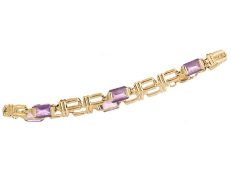 AMETHYST BRACELET, IN NINE CARAT GOLD set with four step cut stones, marked for nine carat gold18cm longQty: 4.43g