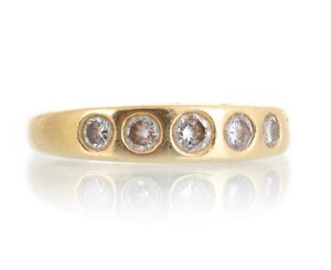 DIAMOND FIVE STONE RING, the countersunk diamonds totalling approximately 0.50 carats, in eighteen carat gold, size NQty: 3.5