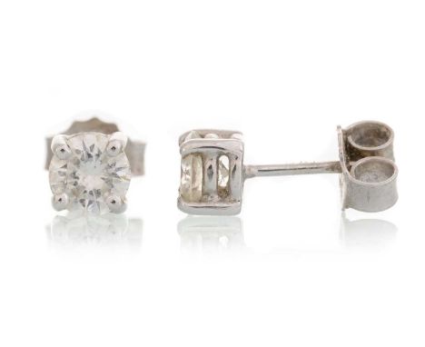PAIR OF DIAMOND EARRINGS, each set with a round brilliant cut stone totalling 1.05 carats, with AGI certificate stating clari