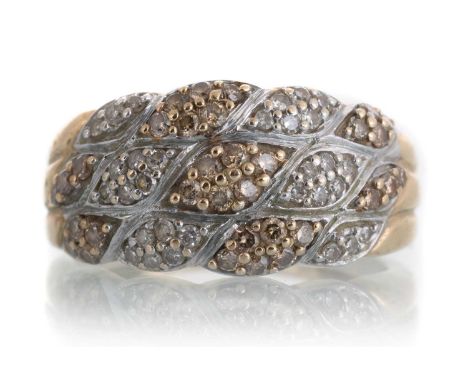 DIAMOND DRESS RING, set with cognac and colourless diamonds, in nine carat gold, size PQty: 4gPlease see additional images