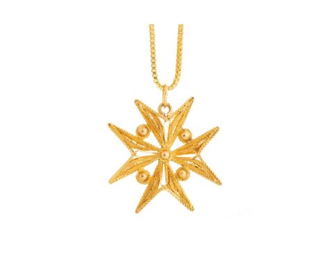 STAR PENDANT ON CHAIN, AND A CHINESE JADE CIRCULAR PENDANT ON CHAIN the star pendant with filigree decoration, the pendant lo