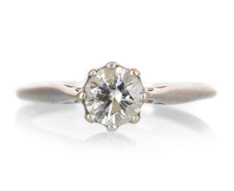DIAMOND SOLITAIRE RING, set with a round brilliant cut diamond of approximately 0.50 carats, in eighteen carat white gold, si