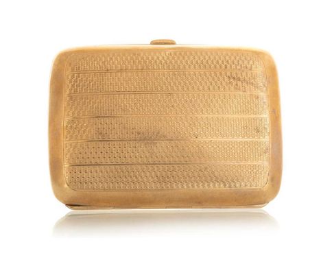 CIGARETTE CASE, IN NINE CARAT GOLD  of rectangular form, with engine turned decorationQty: 47.6g