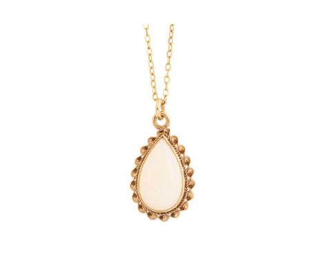 OPAL PENDANT ON CHAIN AND A PAIR OF EARRINGS, IN NINE CARAT GOLD  the pendant with a pear shaped opal, the earrings each with