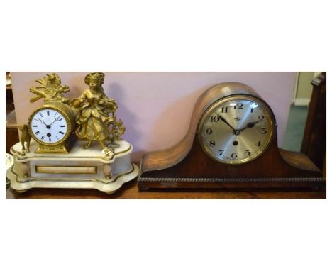 Late 19th Century French gilt spelter mantel clock, retailed by G.Wadham, Bath, with white Roman dial and single-train moveme