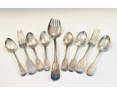 Silver George III salad fork, London 1807, together with a selection of Georgian flatware, 16toz approx  