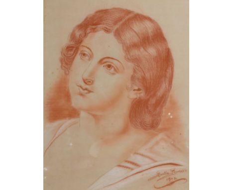 Martin Fawcett (Early 20th Century) - Pastel (red chalk) - Portrait of a young girl, signed and dated 1902 lower right, 38cm 