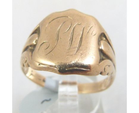 9 ct gold antique gents signet ring, mid 1800s Victorian, size X