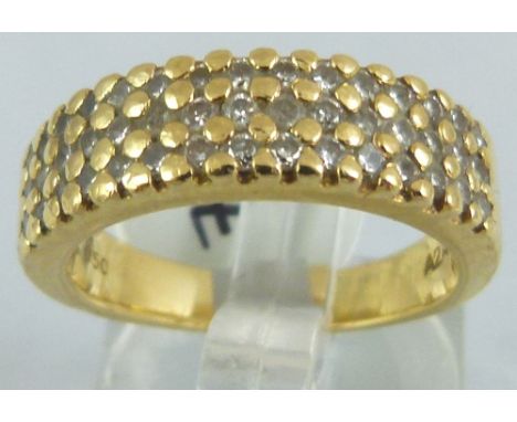 18 ct gold 0.50 ct three row diamond half eternity ring, size L. 6.5g